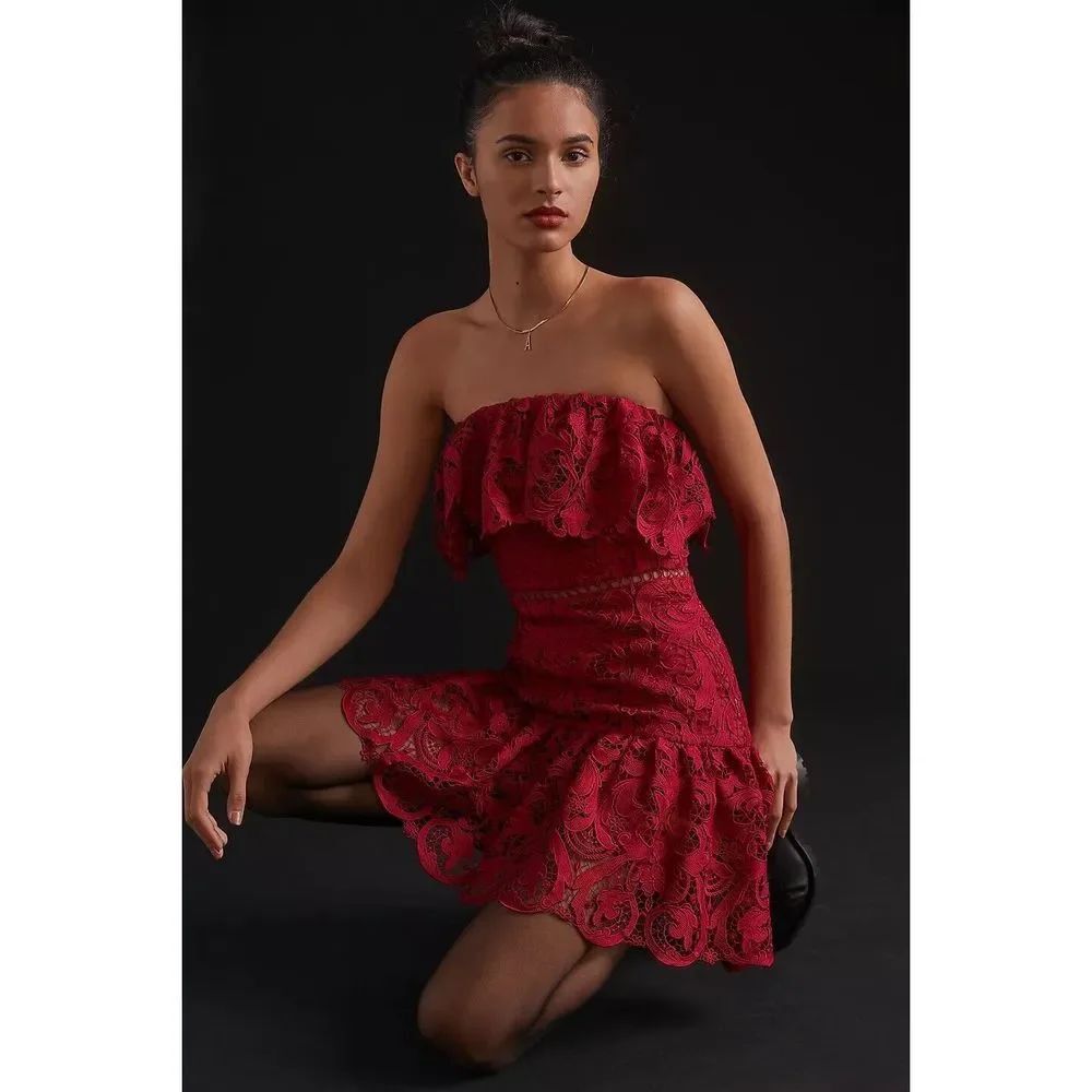Anthropologie ML Monique Lhuillier Ruffled Lace Mini Dress